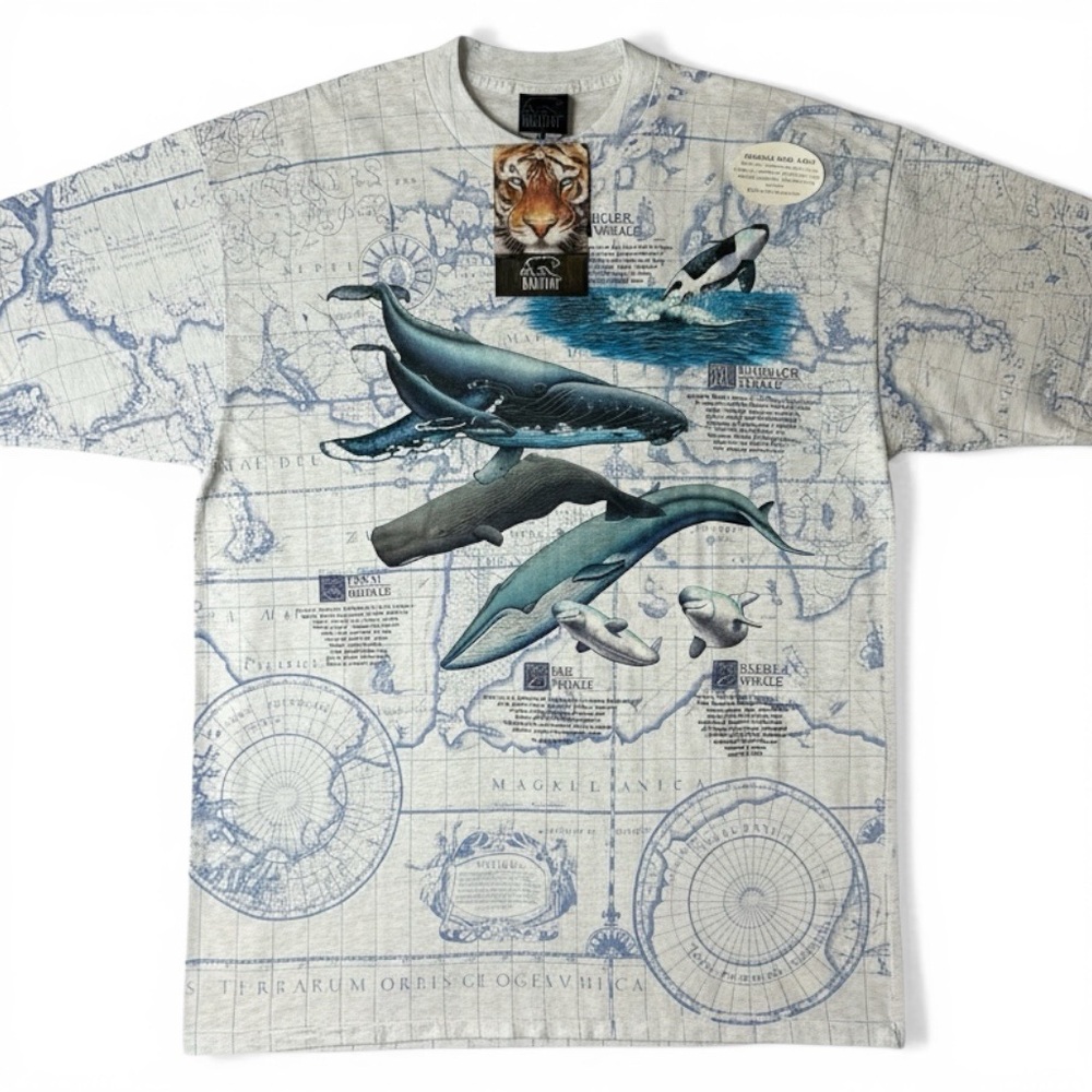Vintage Habitat Whale AOP Nautical Map Tee Single Stitch USA NWT XL